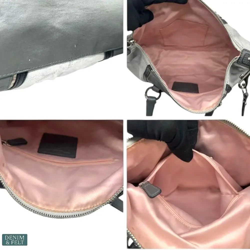 Coach Leather‎ Satchel Gray & Black Tote Bag with Pink Lining & Top Handles